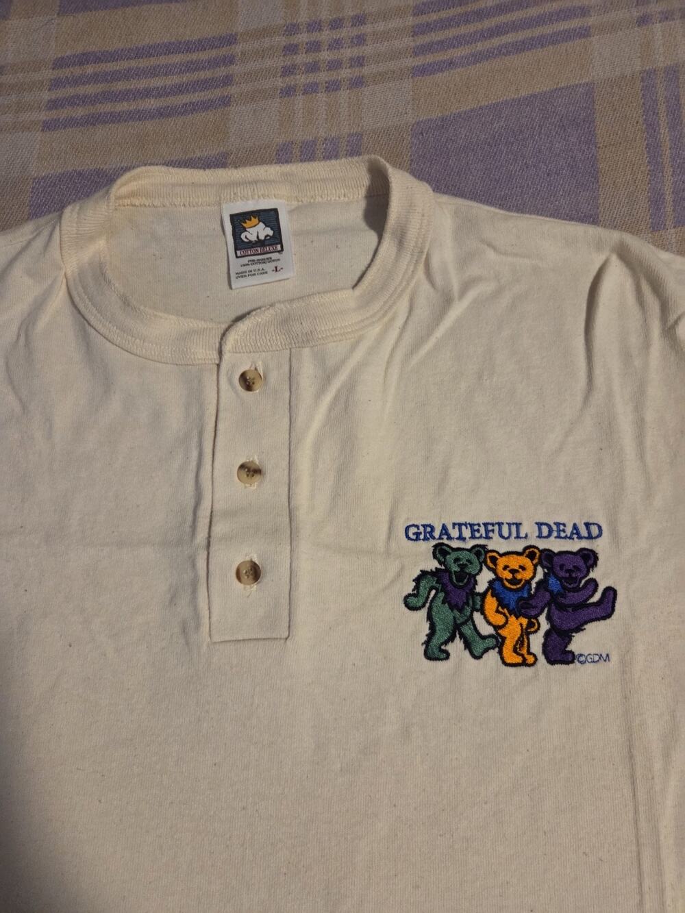 Vintage 90s Grateful Dead Embroidered Bears Henley T Shirt USA Mens Large GDM